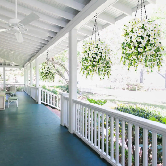 2PCS Artificial Morning Glory Hanging Flowers – Fake Petunia Flowers for Outdoor Garden, Home Decor, and Wedding Decorations