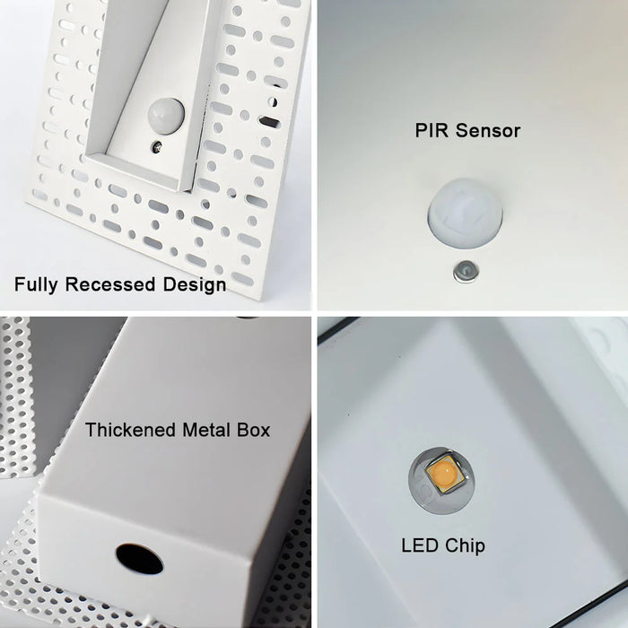LED Embedded Wall Lamp with PIR Motion Sensor – 3W White & Black Staircase Footlight for Aisle, Corridor, and Home Lighting
