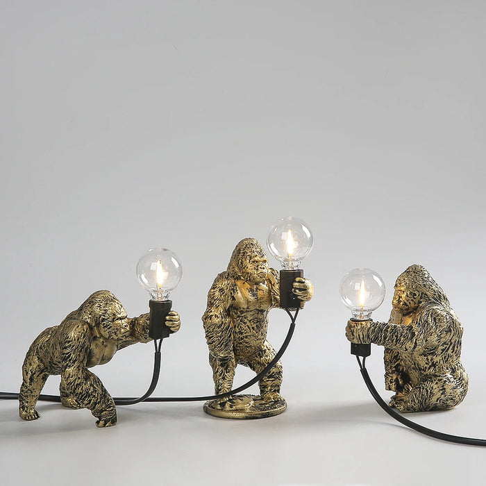 King Kong Gorilla Animal Table Lamp – Resin Night Light for Bedroom and Creative Home Decor