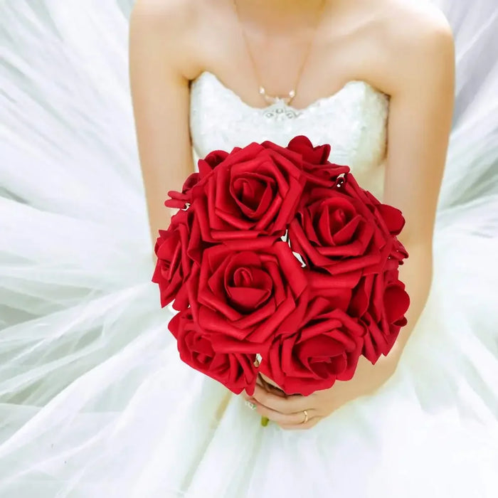25/10PCS Red Artificial Roses with Stems – Realistic Fake Roses for DIY Wedding Bouquets, Party & Home Decorations