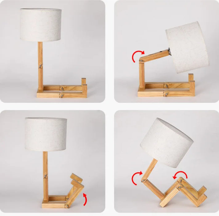 Wooden Robot Shape Table Lamp – Creative Nordic LED Desk Lamp for Study, Reading, and Home Decor