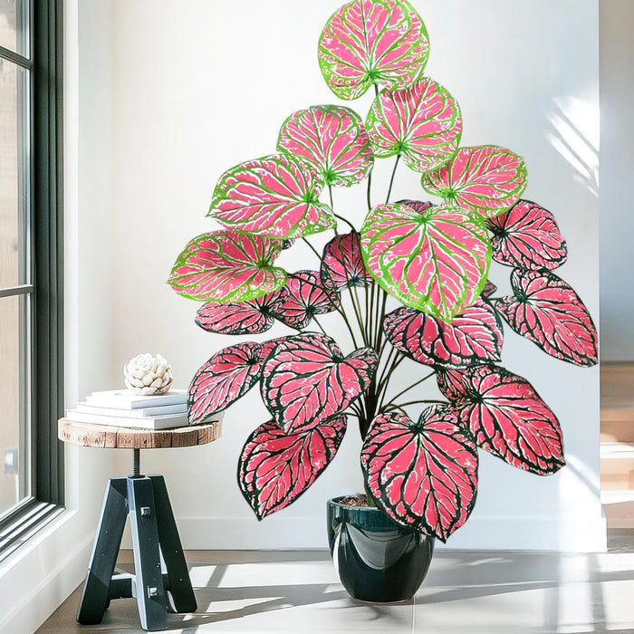 monstera magic plant pink 105cm Artificial Pink Fairy Taro & Monstera Leaves – Silk Green Radish — Clasterior