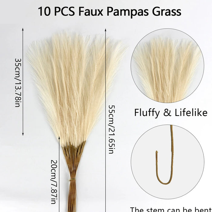 10pcs Artificial Pampas Grass Flowers – Fake Reed Plants for DIY Floral Arrangements, Wedding, Home, and Christmas Decoration