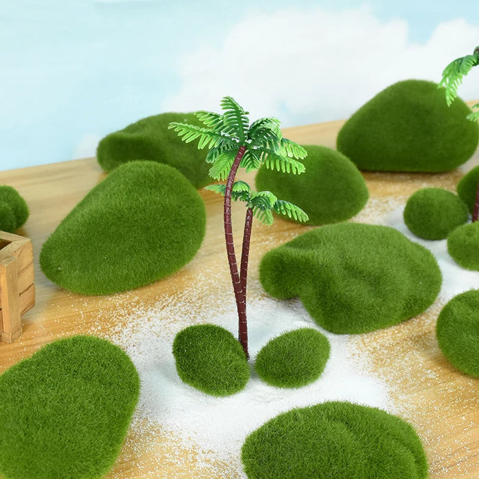 10pcs Artificial Moss Rocks – Green Fake Stones for DIY Garden Decoration & Creative Crafts