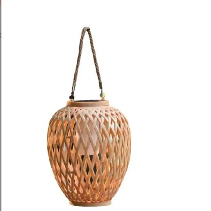Outdoor Solar Lantern Night Light – Waterproof Hanging Imitation Bamboo Weaving Table Lamp for Garden, Patio, and Party Decoration
