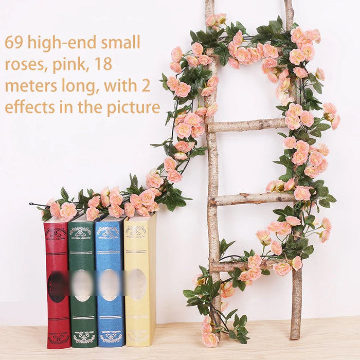 2.5m Artificial Rose Vine Garland – White & Pink Silk Flowers for Wedding, Home, and Room Decor