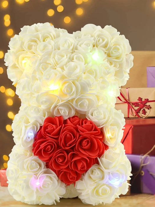 Artificial Rose Teddy Bear – Romantic Home Decor for Valentine's Day, Weddings & Anniversaries (No Box)