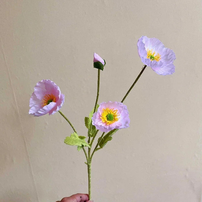 Artificial Silk Poppies Bouquet – Lifelike Fake Poppy Flowers for Wedding, Home, Party Decor – 60cm Long Branch for Table & Event Decoration