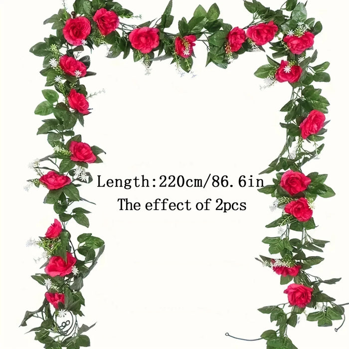 Artificial White Flower Garland – 2.2M Fake Vine with Silk Leaves for Wedding, Home, and Party Decoration