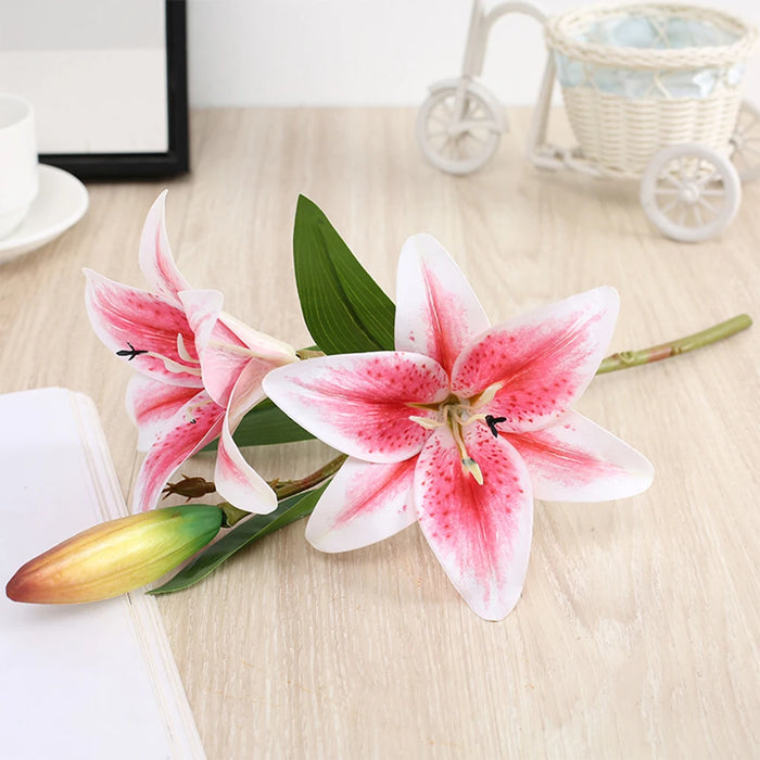 Realistic 3D Printed Lily Branch Artificial Flowers – White Fake Flowers for Wedding, Home, and Garden Decoration – Ideal for Bridal Showers and Parties
