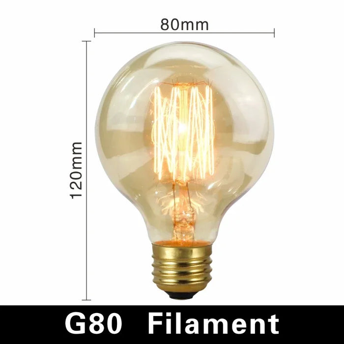 Edison Vintage Light Bulb E27 40W - Retro Filament Incandescent Bulb for Living Room, Bedroom, and Dining Room - Available in ST64, A19, G80, G95, T10, T45, T185 Shapes