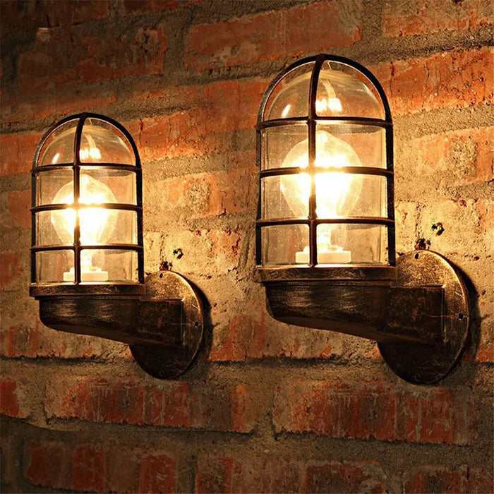 Retro Glass Wall Light – Waterproof LED Wall Lamp for Indoor and Outdoor Use, Industrial Loft Style, Aisle, Patio, Porch, and Cafe Lighting