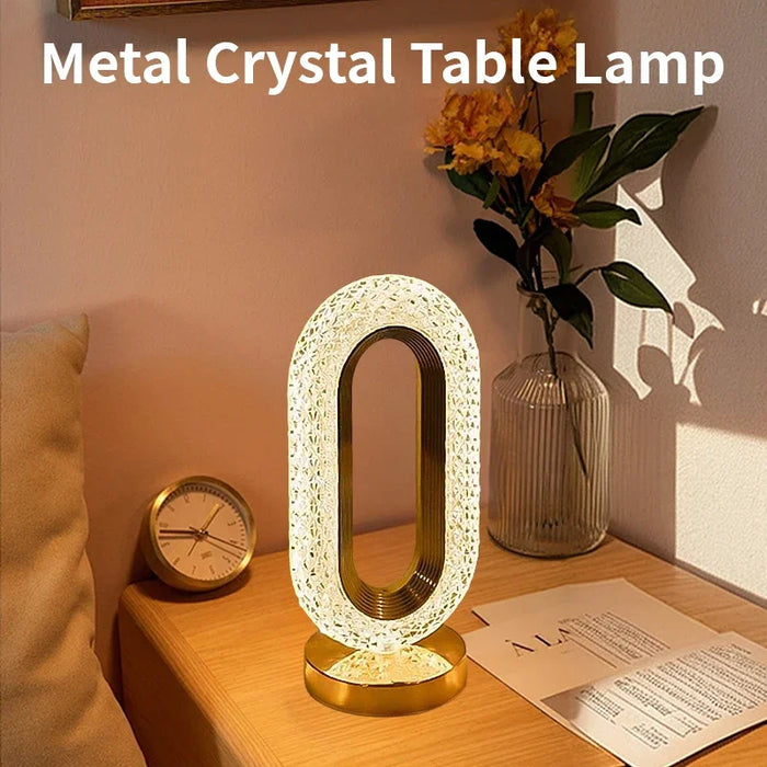 Modern Luxury Oval USB Rechargeable Crystal Table Lamp – Dimmable LED Night Light for Bedroom, Living Room, and Bedside Décor