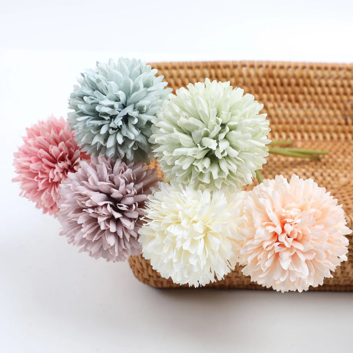 6 Artificial Dandelion & Chrysanthemum Ball Bouquets – Silk Flower Arrangement for Home, Office, Wedding, and Party Decoration