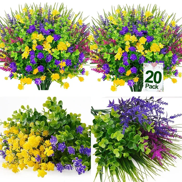 20 Bundles UV Resistant Outdoor Artificial Flowers – Faux Plastic Flowers for Home, Garden, and Wedding Décor