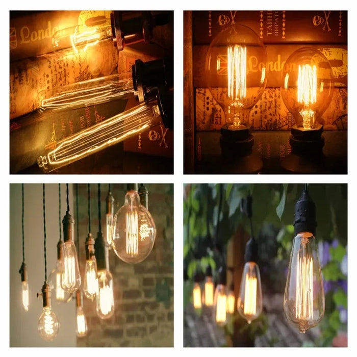 Edison Vintage Light Bulb E27 40W - Retro Filament Incandescent Bulb for Living Room, Bedroom, and Dining Room - Available in ST64, A19, G80, G95, T10, T45, T185 Shapes