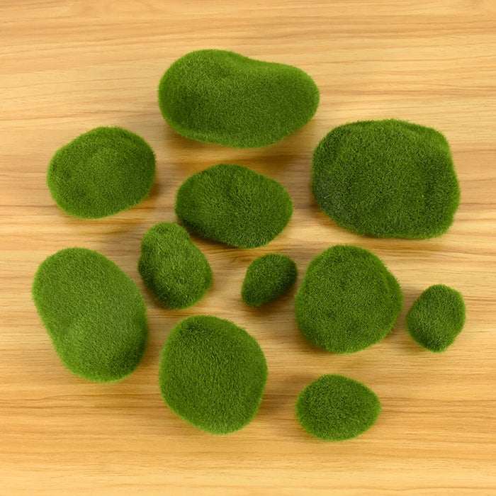 10pcs Artificial Moss Rocks – Green Fake Stones for DIY Garden Decoration & Creative Crafts