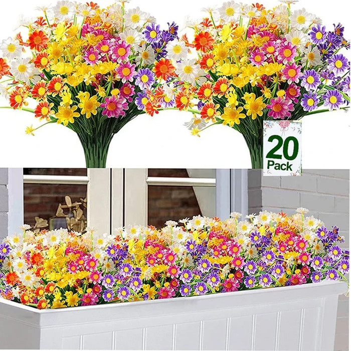 20 Bundles UV Resistant Outdoor Artificial Flowers – Faux Plastic Flowers for Home, Garden, and Wedding Décor