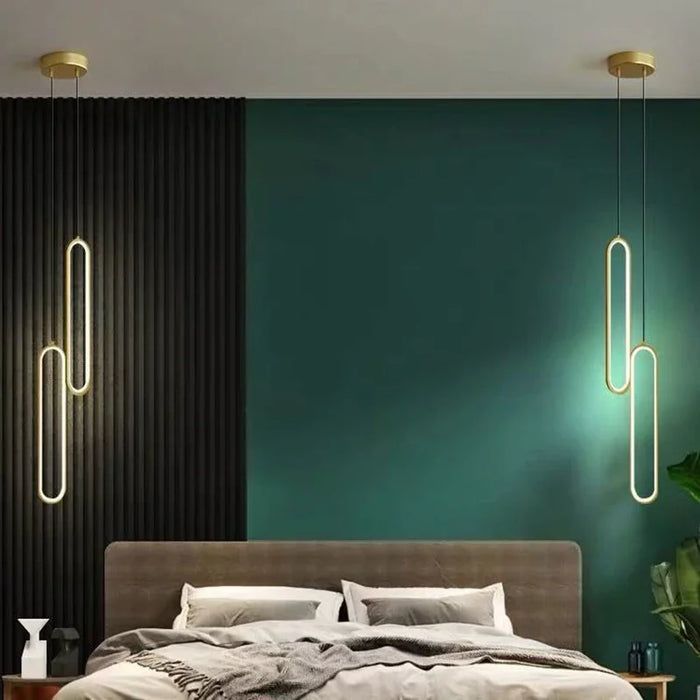 Modern LED Pendant Light – Black and Gold Hanging Lamp for Bedroom, Living Room, and Dining Room Décor