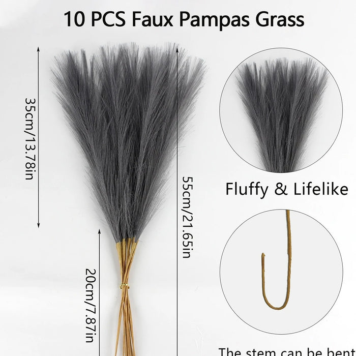 10pcs Artificial Pampas Grass Flowers – Fake Reed Plants for DIY Floral Arrangements, Wedding, Home, and Christmas Decoration