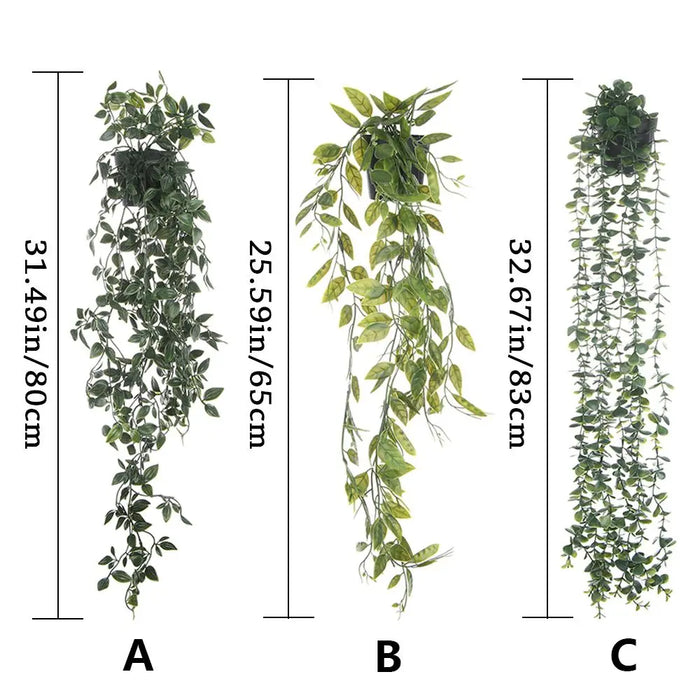 Artificial Hanging Plants with Pot – 80CM/65CM/83CM Fake Vine Shelf Plants for Home, Office, Wedding & Party Decor – Realistic Potted Hanging Vines