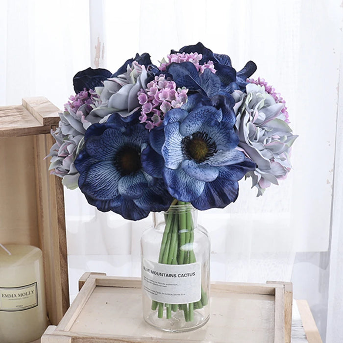 Artificial White Silk Flowers - Nordic Peony & Anemone Bouquet for Wedding, Home Decor, DIY Scrapbook, and Party Decoration