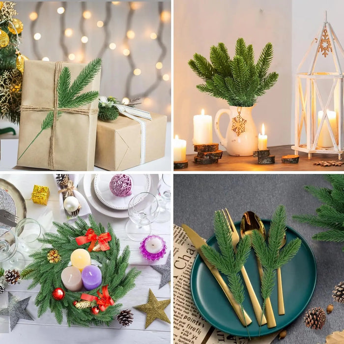 24 Pcs Artificial Pine Branches Green Plants Pine Needles DIY Accessories for Garland Wreath Christmas and Home Garden Decor
