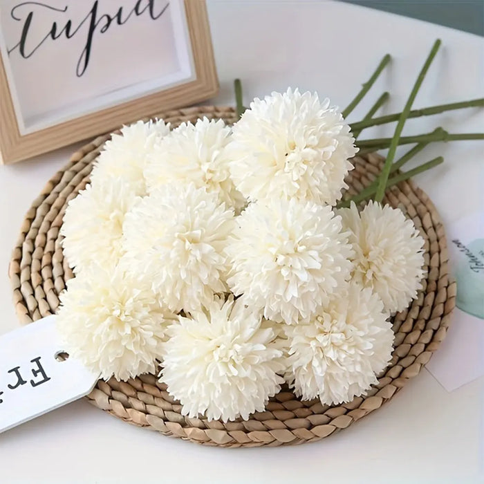 6 Artificial Dandelion & Chrysanthemum Ball Bouquets – Silk Flower Arrangement for Home, Office, Wedding, and Party Decoration