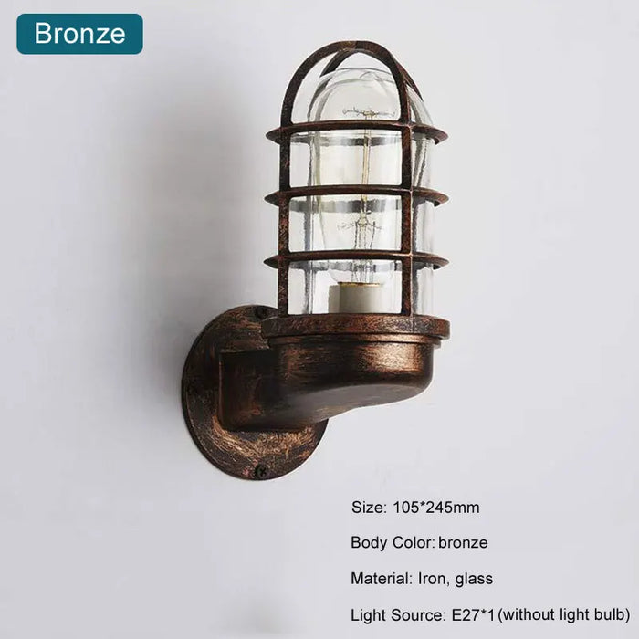 Retro Glass Wall Light – Waterproof LED Wall Lamp for Indoor and Outdoor Use, Industrial Loft Style, Aisle, Patio, Porch, and Cafe Lighting