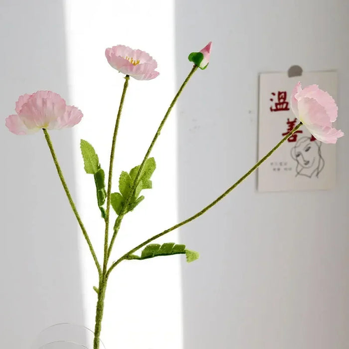 Artificial Silk Poppies Bouquet – Lifelike Fake Poppy Flowers for Wedding, Home, Party Decor – 60cm Long Branch for Table & Event Decoration
