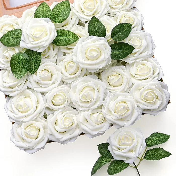 25/10PCS Red Artificial Roses with Stems – Realistic Fake Roses for DIY Wedding Bouquets, Party & Home Decorations