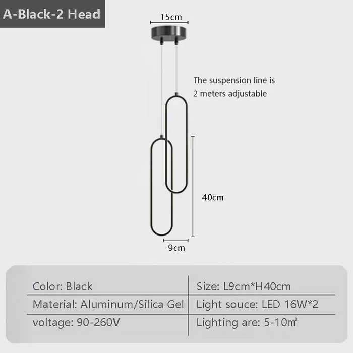 Modern LED Pendant Light – Black and Gold Hanging Lamp for Bedroom, Living Room, and Dining Room – Stylish Indoor Ceiling Light Fixture