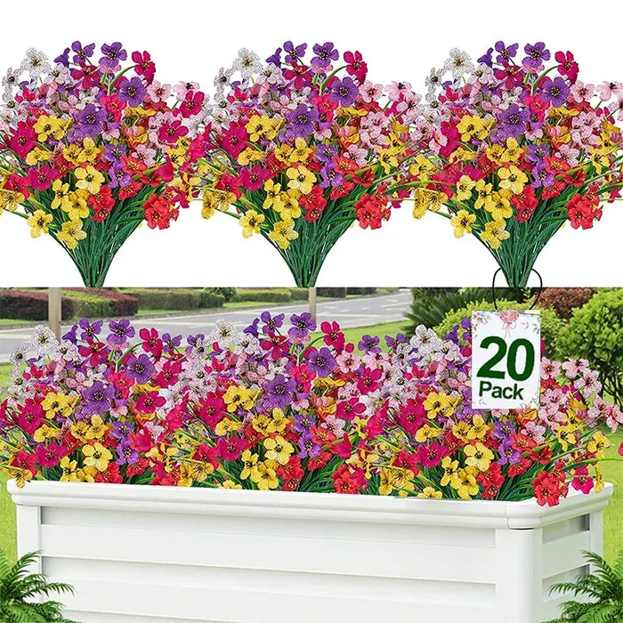 20 Bundles UV Resistant Outdoor Artificial Flowers – Faux Plastic Flowers for Home, Garden, and Wedding Décor