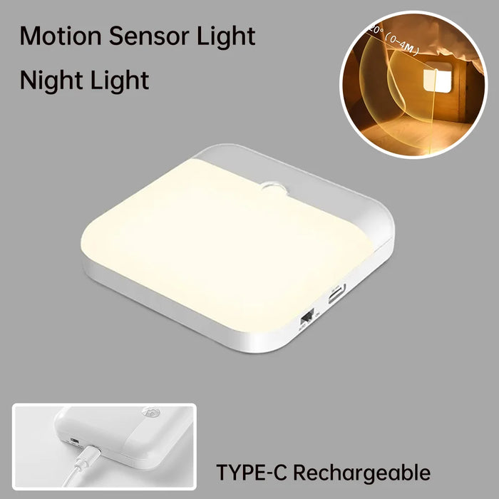 LED Motion Sensor Night Light – Wireless, Rechargeable, USB Type-C, Automatic Cabinet & Staircase Lamp for Kitchen, Wardrobe, Emergency Use