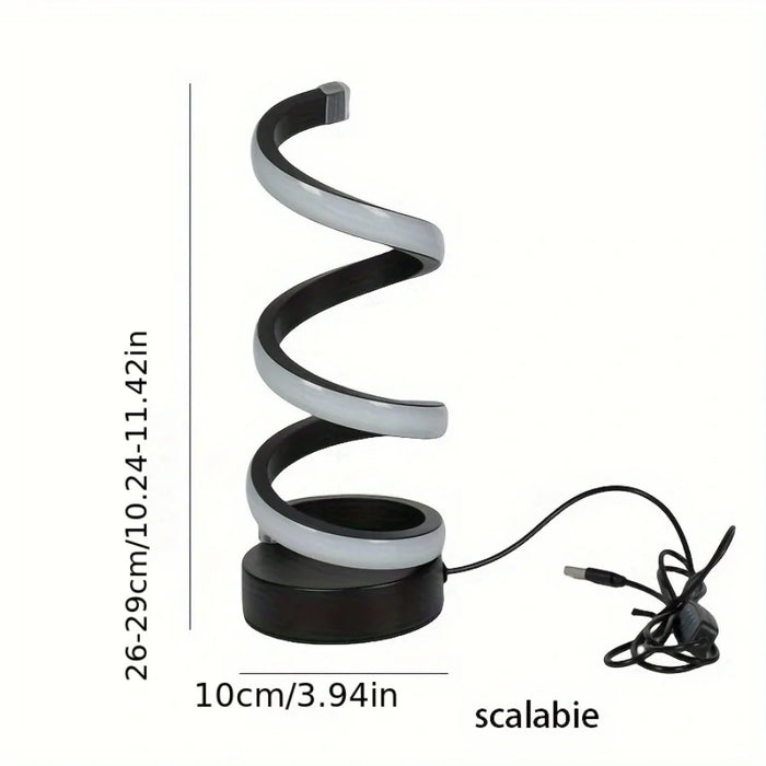 Modern LED Table Lamp with USB – Adjustable Brightness, Spiral Design for Bedroom, Living Room, or Office