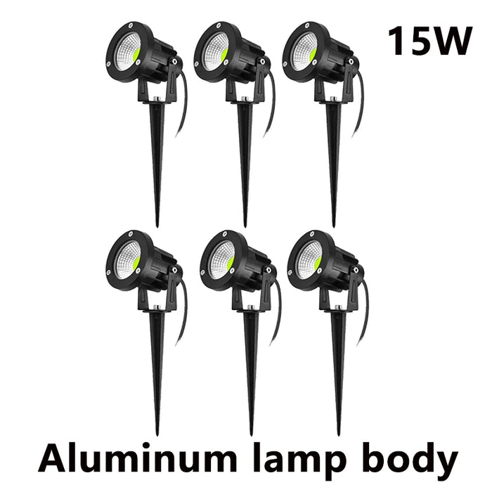 LED Garden Spike Lamp – 5W 10W 15W Outdoor Waterproof Lawn Spotlights for Pathways, Terrace, and Garden Decoration – AC220V/DC12V