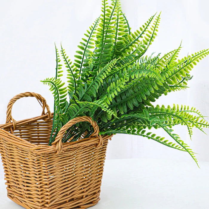 Artificial Fern Bunch with Green Leaves – Fake Plastic Plants for Home, Porch, Garden, and Outdoor Decoration