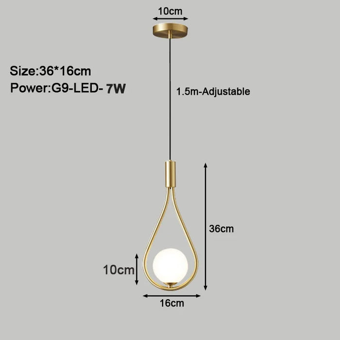 Modern LED Pendant Light – Nordic Frosted Glass Ball Chandelier with G9 Bulb for Bedroom, Living Room, and Dining Room