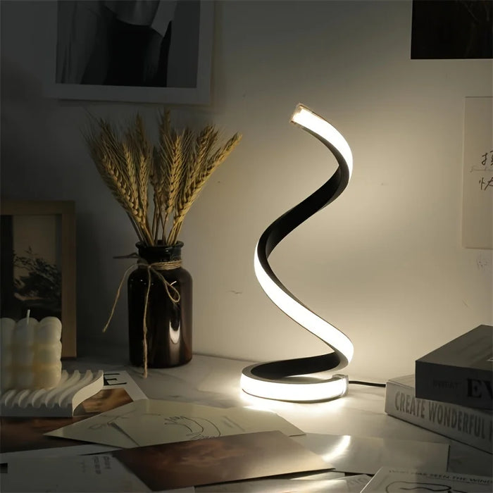 Modern LED Table Lamp with USB – Adjustable Brightness, Spiral Design for Bedroom, Living Room, or Office