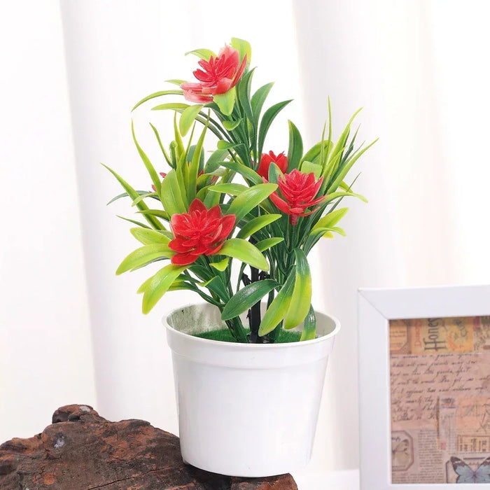 Artificial Potted Bonsai Plant – Simulation Fake Flower in Yellow, Red, Pink, Orange, Purple for Home, Garden, and Table Decoration