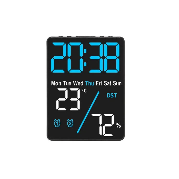 Digital Alarm Clock with Temperature and Humidity Display – 2 Alarms, Snooze, Adjustable Brightness, and LED Screen