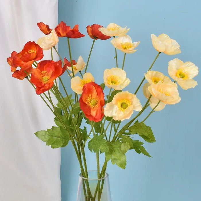 4-Head Artificial Poppy Flowers – Silk Wedding and Home Decor Floral Arrangement