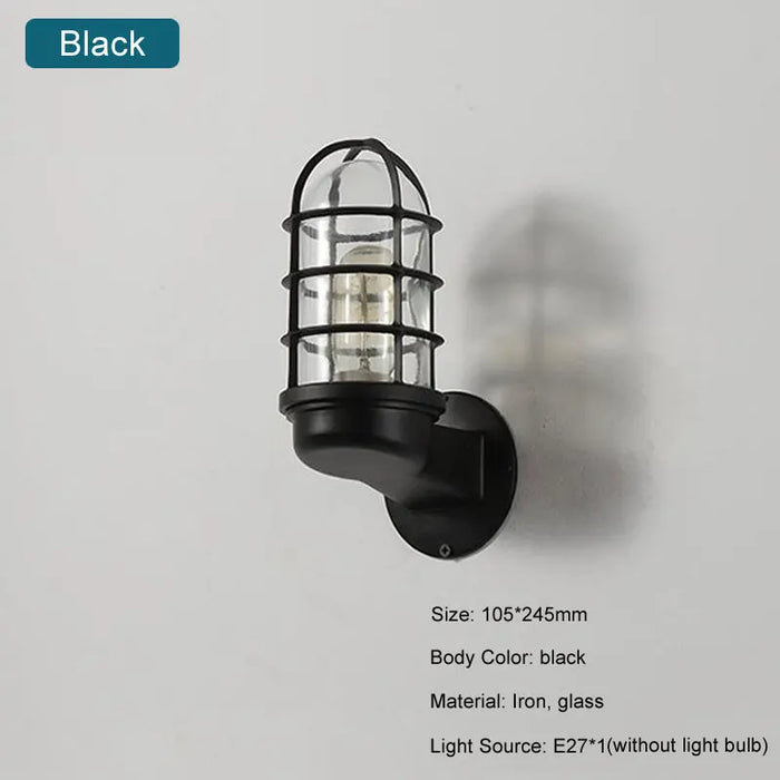 Retro Glass Wall Light – Waterproof LED Wall Lamp for Indoor and Outdoor Use, Industrial Loft Style, Aisle, Patio, Porch, and Cafe Lighting