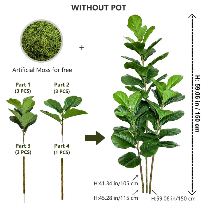 Artificial Fiddle Leaf Fig Tree – 115-240cm Faux Plant for Home, Office, Wedding, and Garden Décor