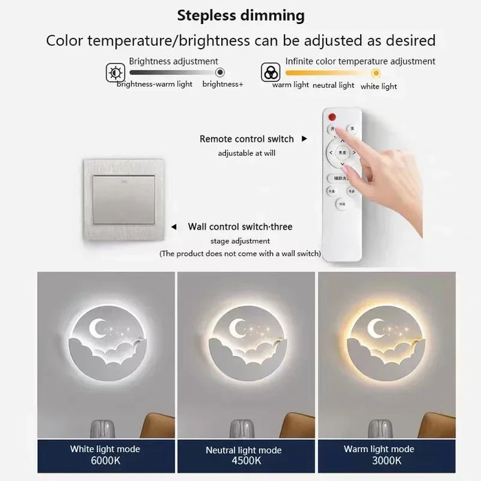 Modern LED Moon Star Wall Lamp – Dimmable Sconce Light for Living Room, Bedroom, Dining Room, and Study – Indoor Home Decor Lighting Fixture