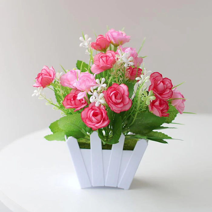 Artificial Rose Flower Potted Plant – Realistic Simulation Plastic Flowers for Home, Living Room, and Party Decoration