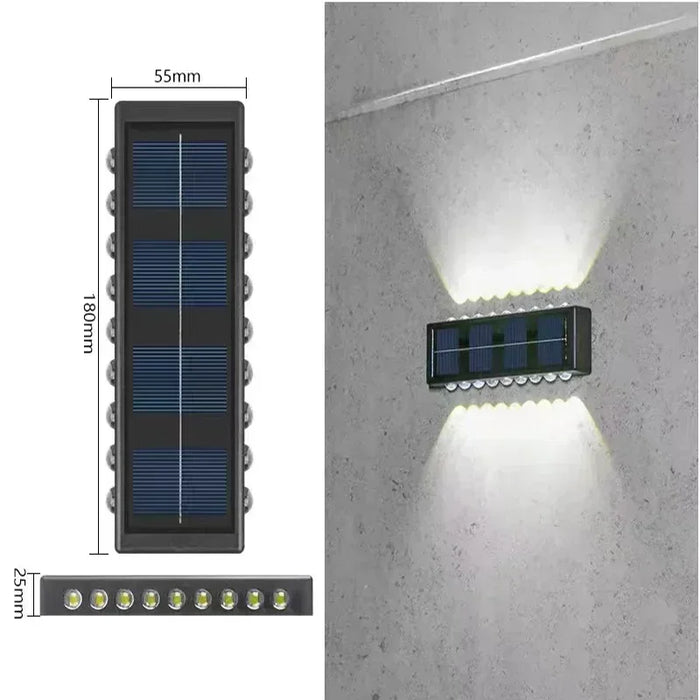 Solar Wall Lights Outdoor – Up and Down LED Light, Waterproof, Solar-Powered, Modern Porch Lamp for Garden, Balcony, Patio, and Landscape