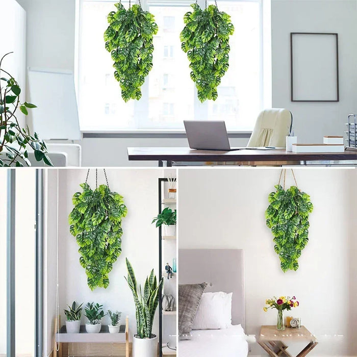 Artificial Monstera Leaf Vine Garland – Green Hanging Plants for Wall Decor, Home, Garden, Wedding, and Party Decoration – Faux Monstera Vine for Indoor and Outdoor Spaces