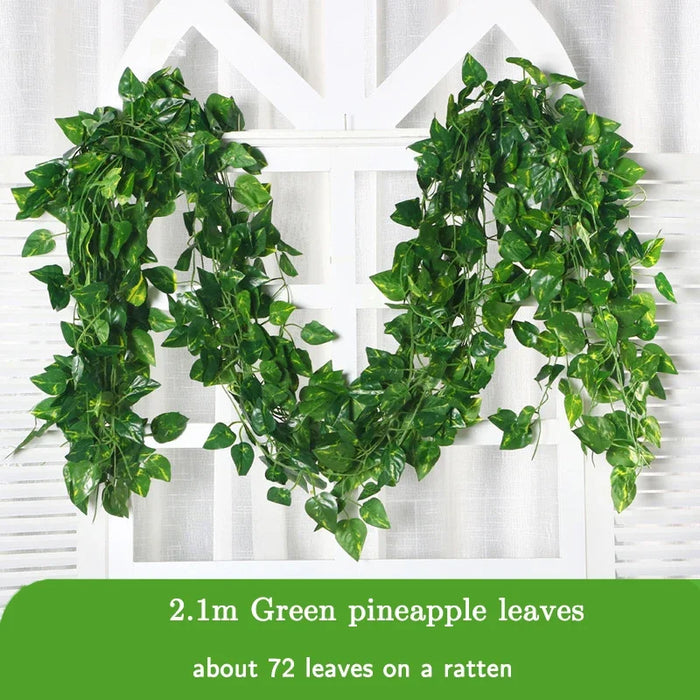 72pcs Artificial Green Ivy Garland – 2.1m Hanging Vine Silk Leaves for Home, Garden, Wedding, and Party Decoration