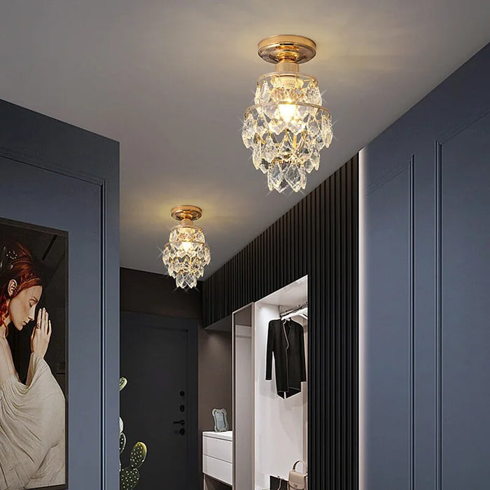 Modern Gold Mini Crystal Ceiling Light – E27 LED Fixture for Bedroom, Living Room, Stairs, and Home Decor